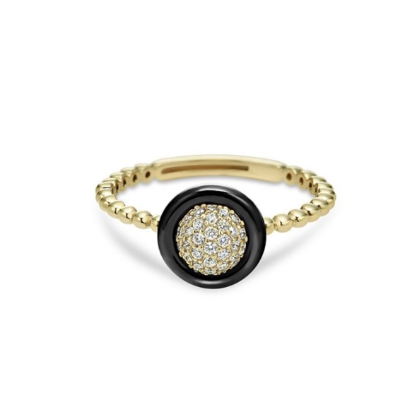 LAGOS 18K Yellow Gold Caviar Diamond Cluster & Ceramic Frame Ring, sz 7 - Picture 2 of 3